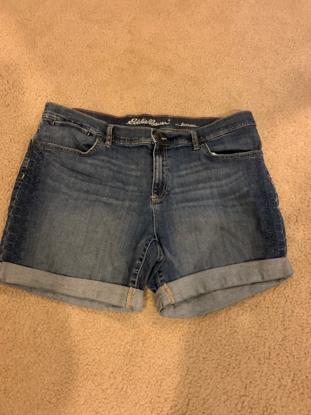Eddie Bauer Women's Blue Denim Roll-Cuff Shorts with Side Lace